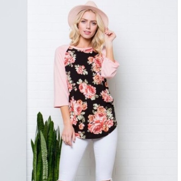 🆕🌺Contrast Raglan Sleeve Floral Tunic - Picture 3 of 5